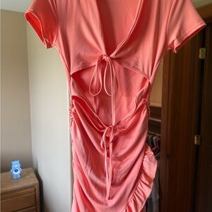 SHEIN Coral Ruched Tie-Front Dress